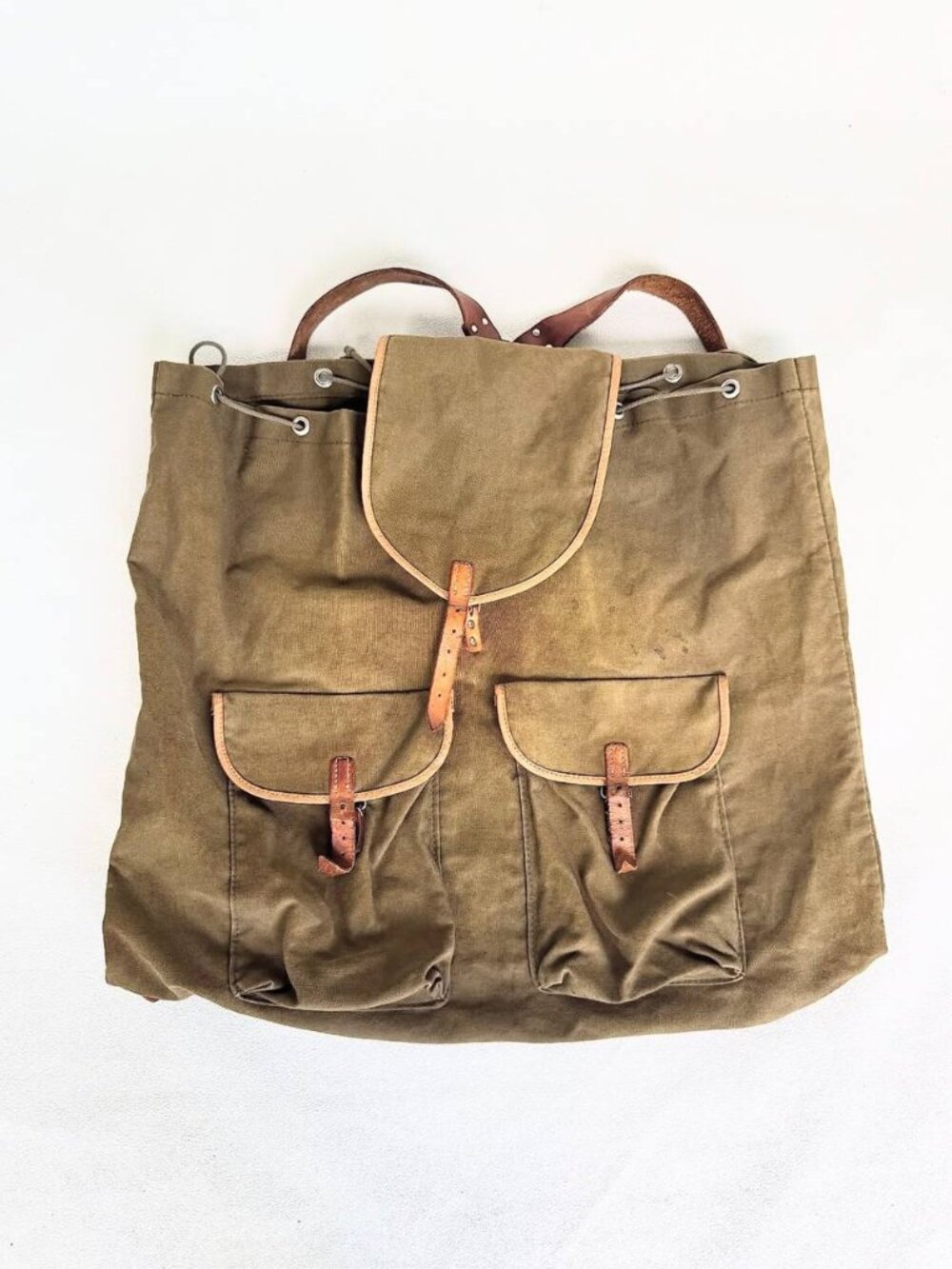 Vintage Canvas Backpack with Leather Trim
